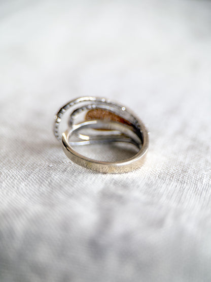 Vintage Diamond Ring, 14k White Gold, Asymmetrical Pave Statement Band, Elegant Anniversary Jewelry