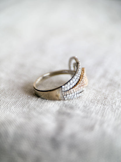 Vintage Diamond Ring, 14k White Gold, Asymmetrical Pave Statement Band, Elegant Anniversary Jewelry