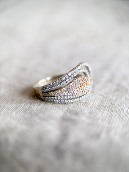 Vintage Diamond Ring, 14k White Gold, Asymmetrical Pave Statement Band, Elegant Anniversary Jewelry