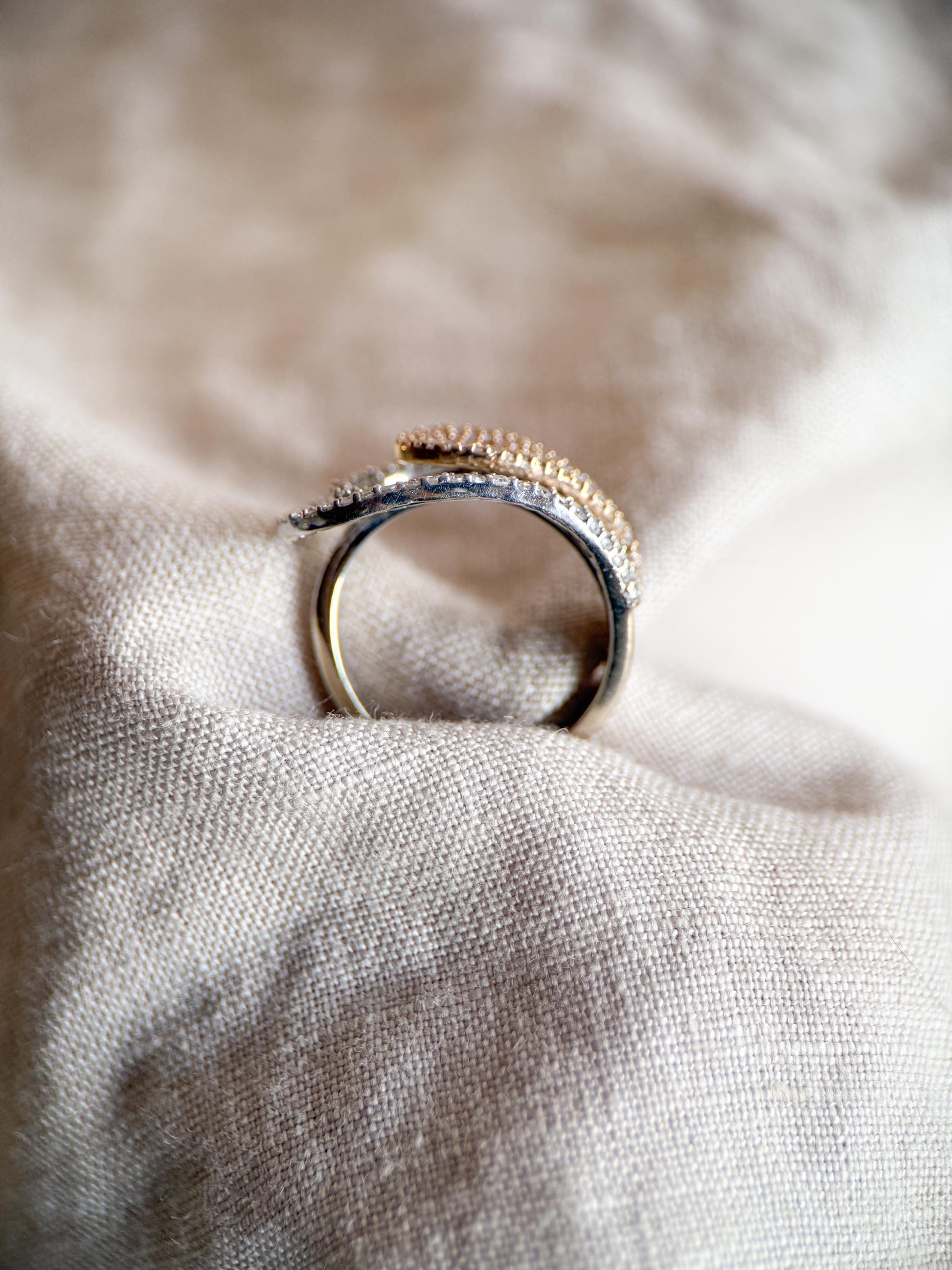 Vintage Diamond Ring, 14k White Gold, Asymmetrical Pave Statement Band, Elegant Anniversary Jewelry
