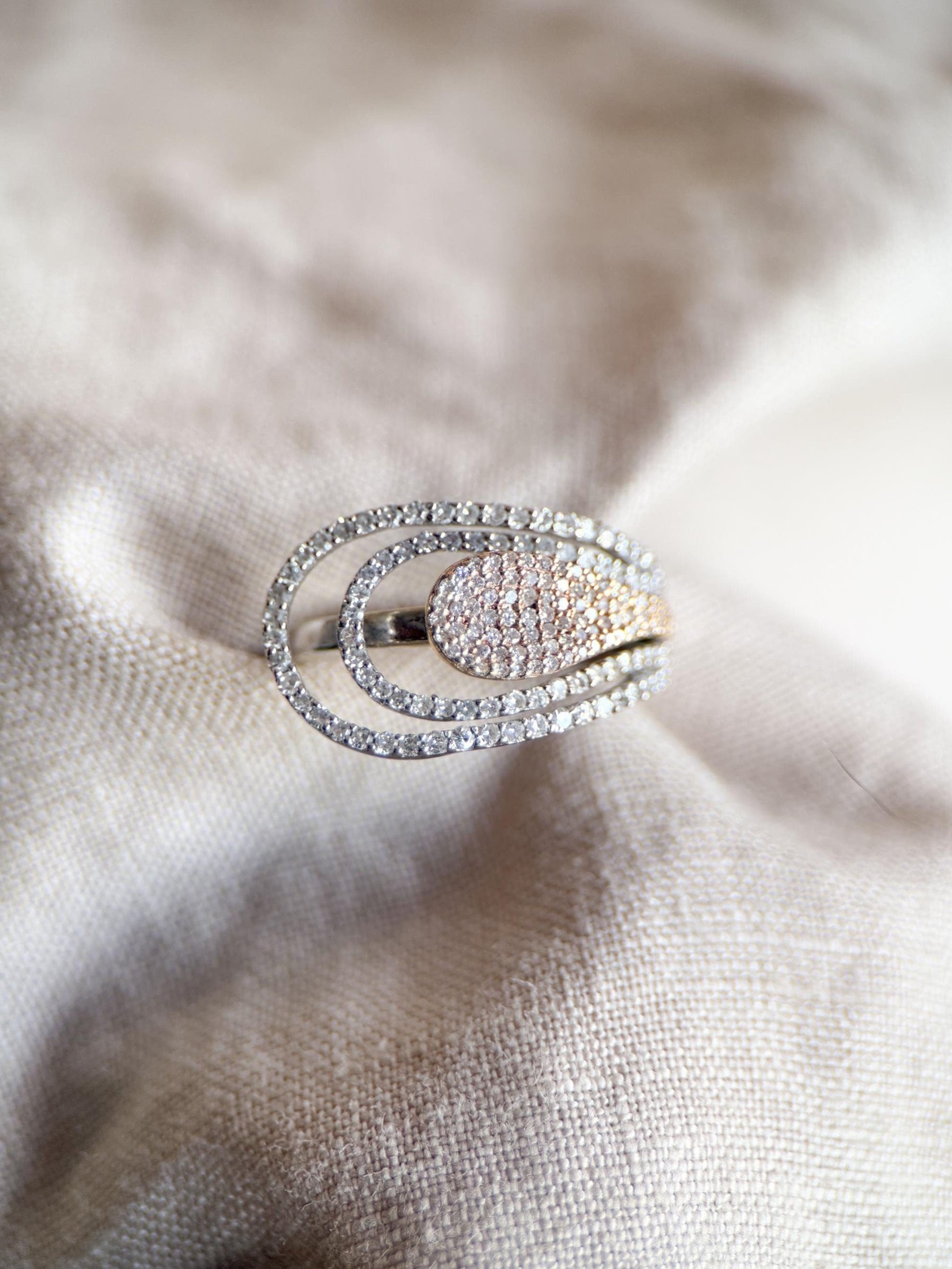 Vintage Diamond Pave Asymmetrical Band in 14k White Gold, Retro Jewelry from the 1990s - Timeless, Sustainable, @JewelryOnRepeat