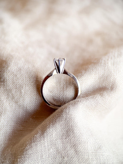 Vintage Diamond Engagement Ring, Round Cut, 18k White Gold, 1990s Solitaire Bridal Ring