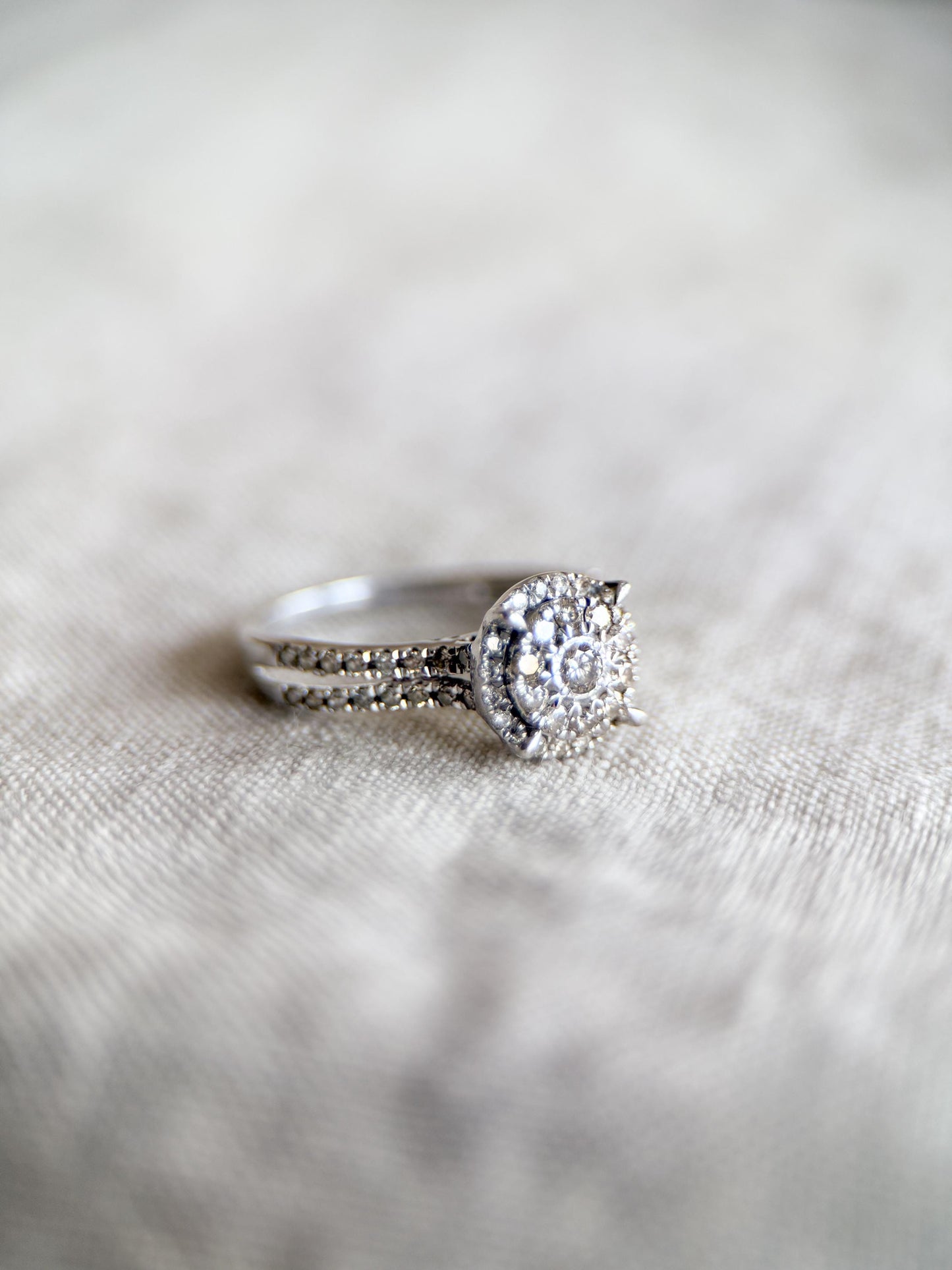 Vintage Diamond Halo Engagement Ring in Sterling Silver, Retro Jewelry from the 2000s - Timeless, Sustainable, @JewelryOnRepeat