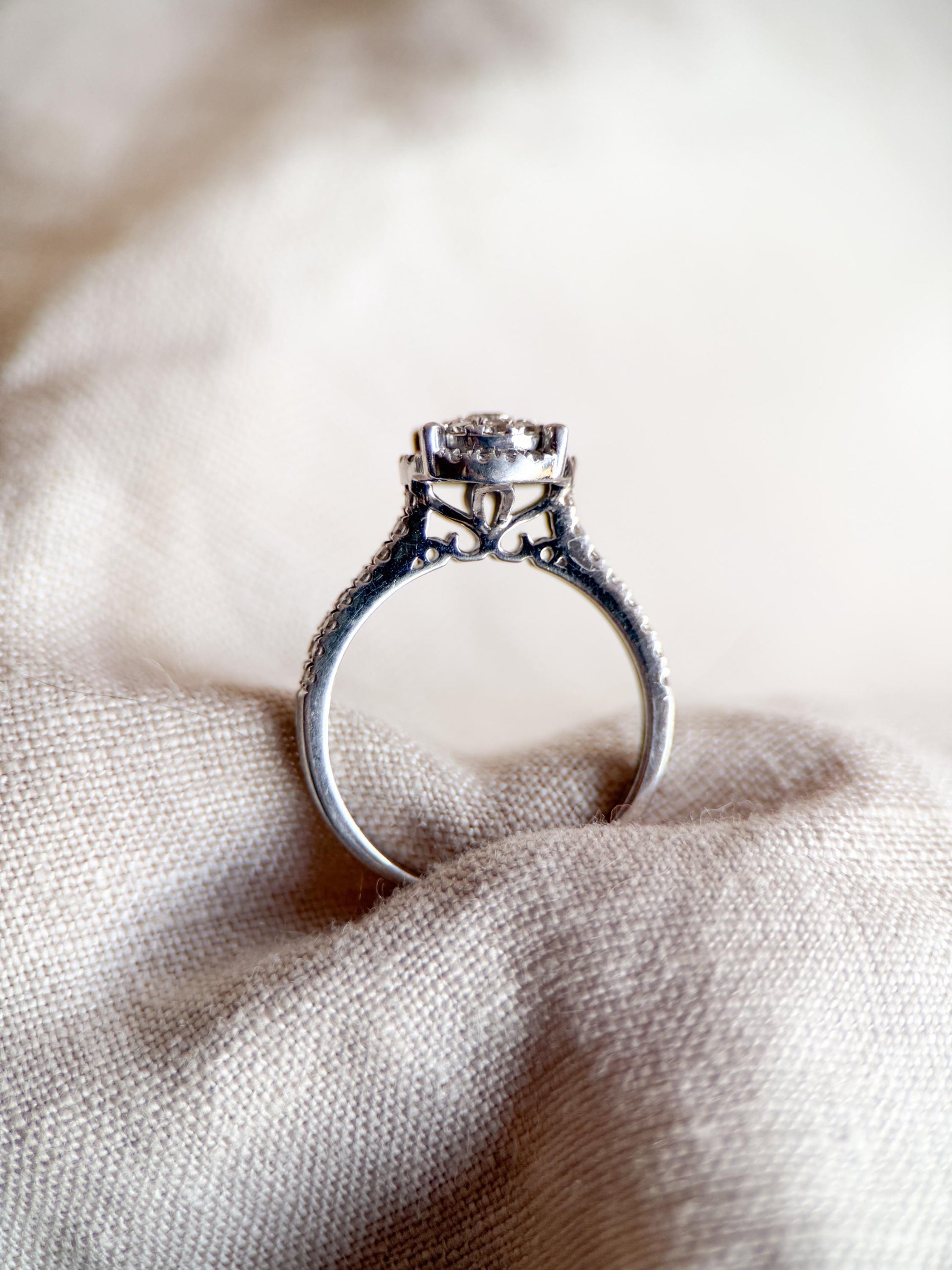 Vintage Diamond Halo Engagement Ring in Sterling Silver, Retro Jewelry from the 2000s - Timeless, Sustainable, @JewelryOnRepeat