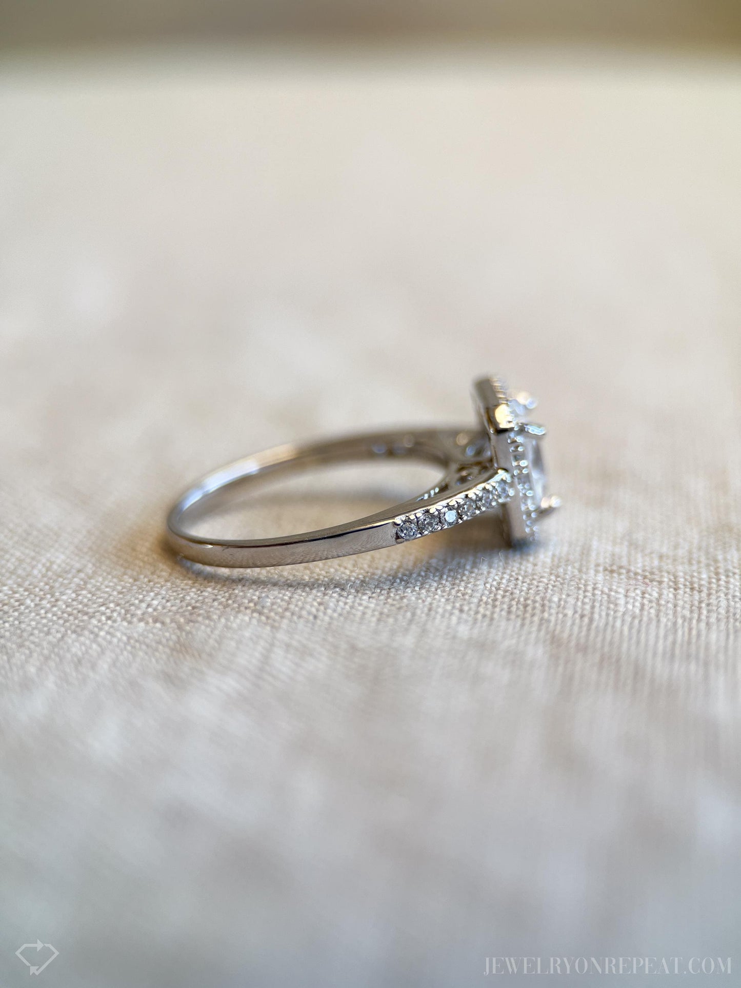 Cubic Zirconia Engagement Ring, Princess Cut, Sterling Silver, Square Halo Prong Setting