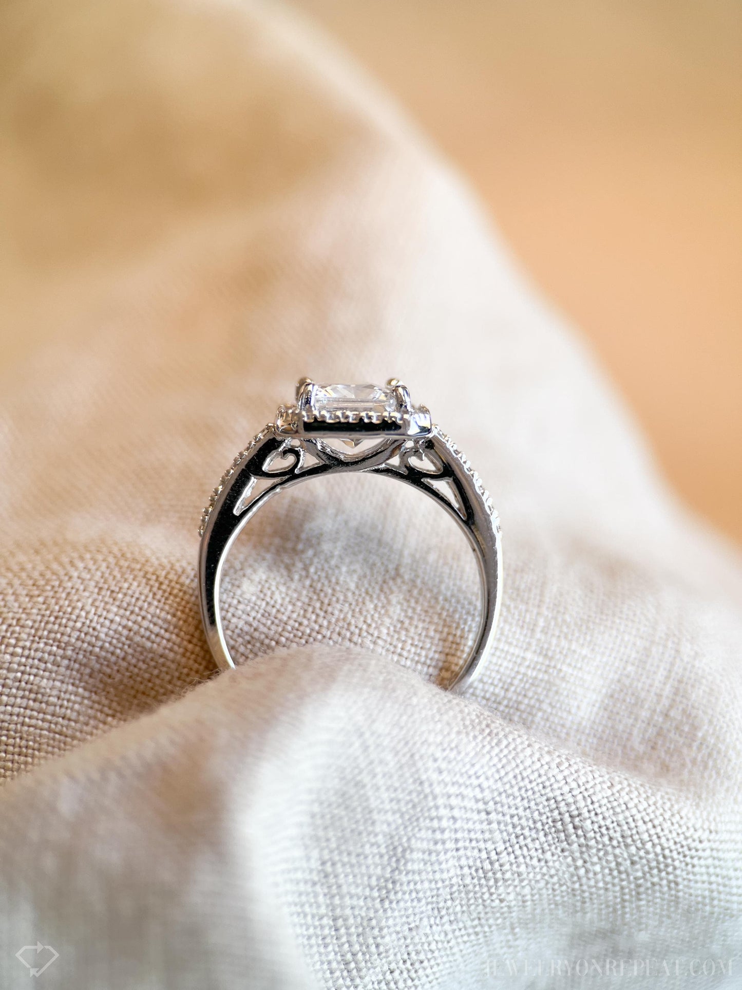 Cubic Zirconia Engagement Ring, Princess Cut, Sterling Silver, Square Halo Prong Setting