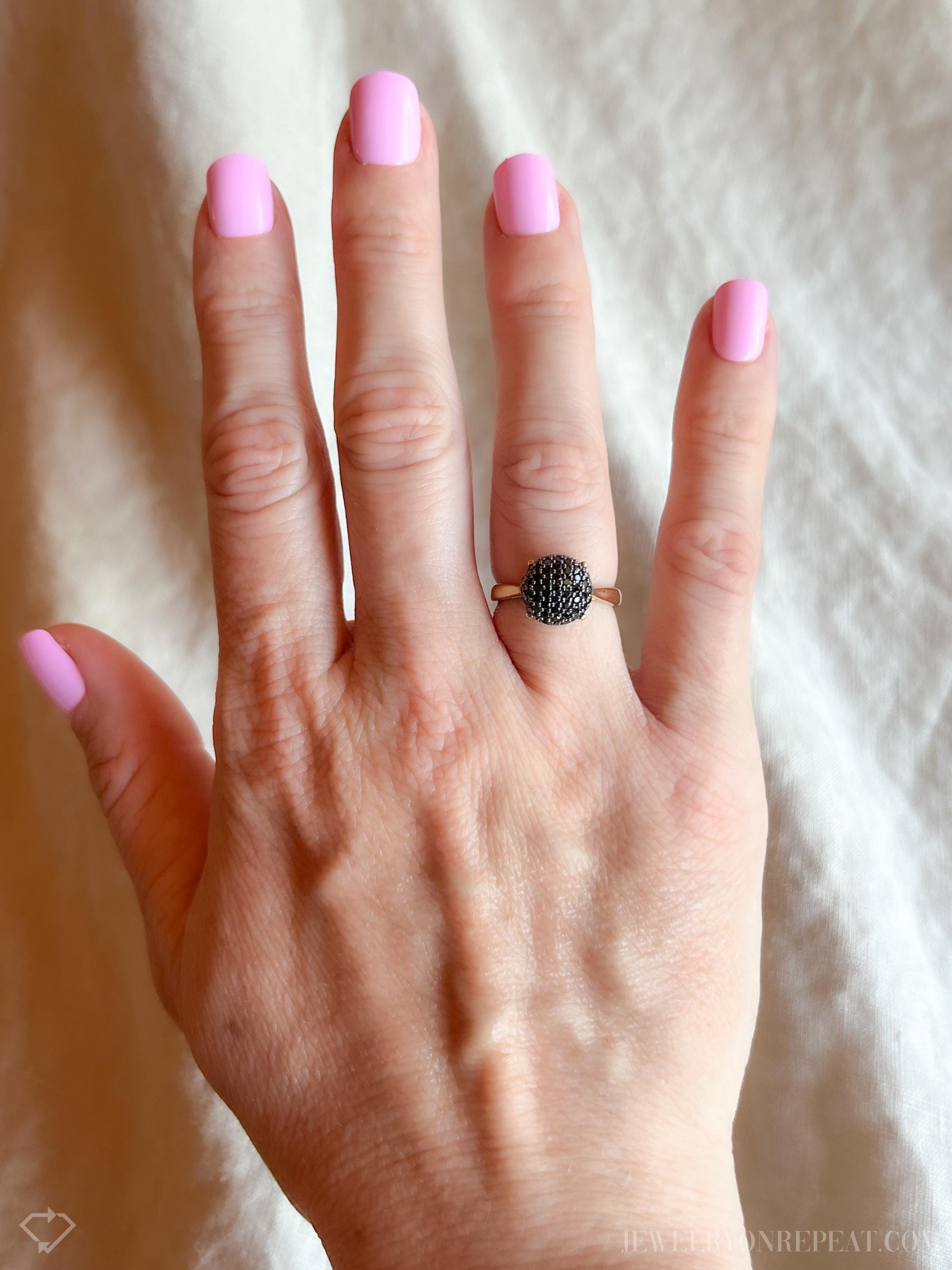 Vintage Pave Black Cubic Zirconia Ring in Gold Plated Sterling Silver