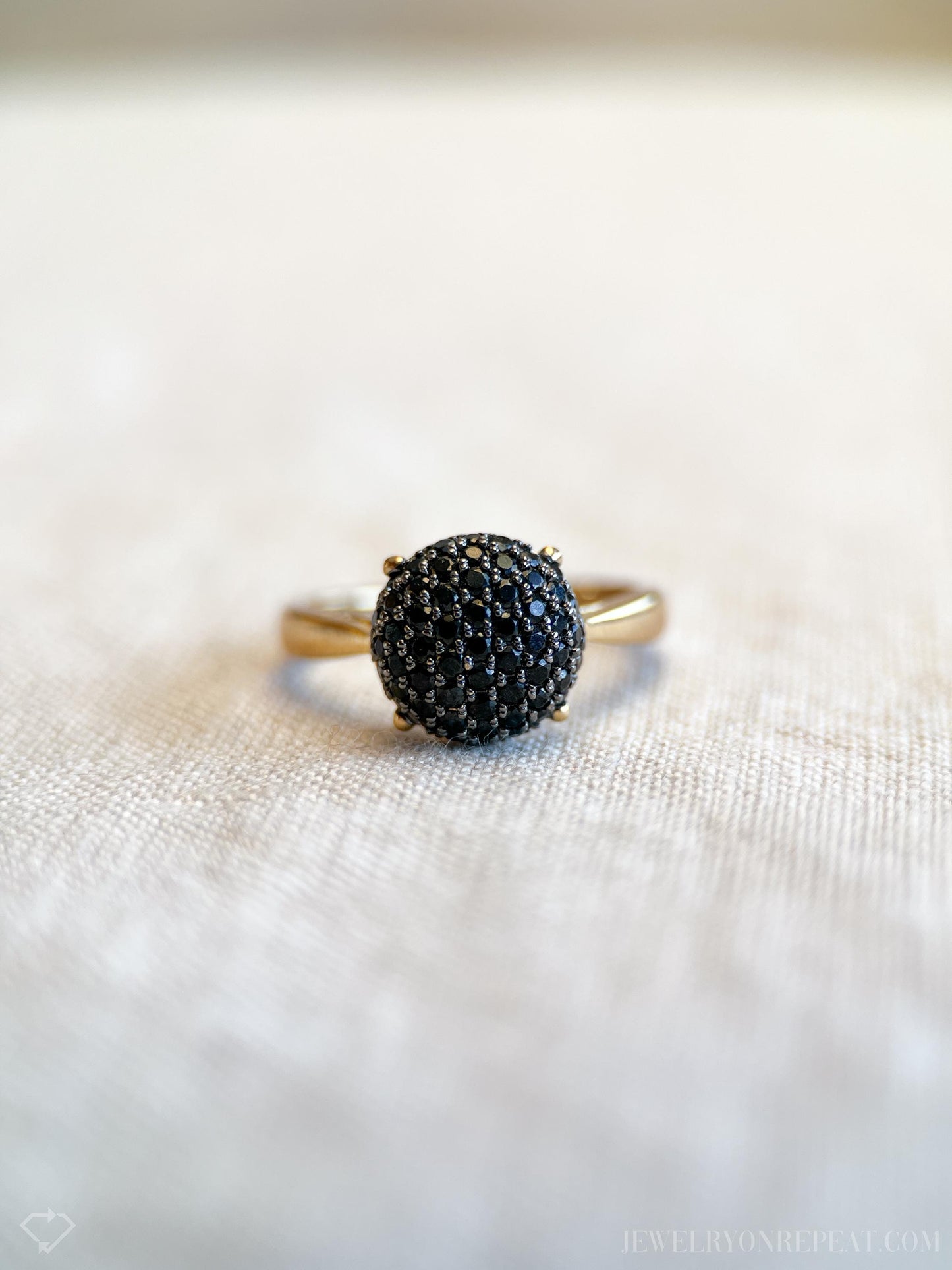 Vintage Pave Black Cubic Zirconia Ring in Gold Plated Sterling Silver