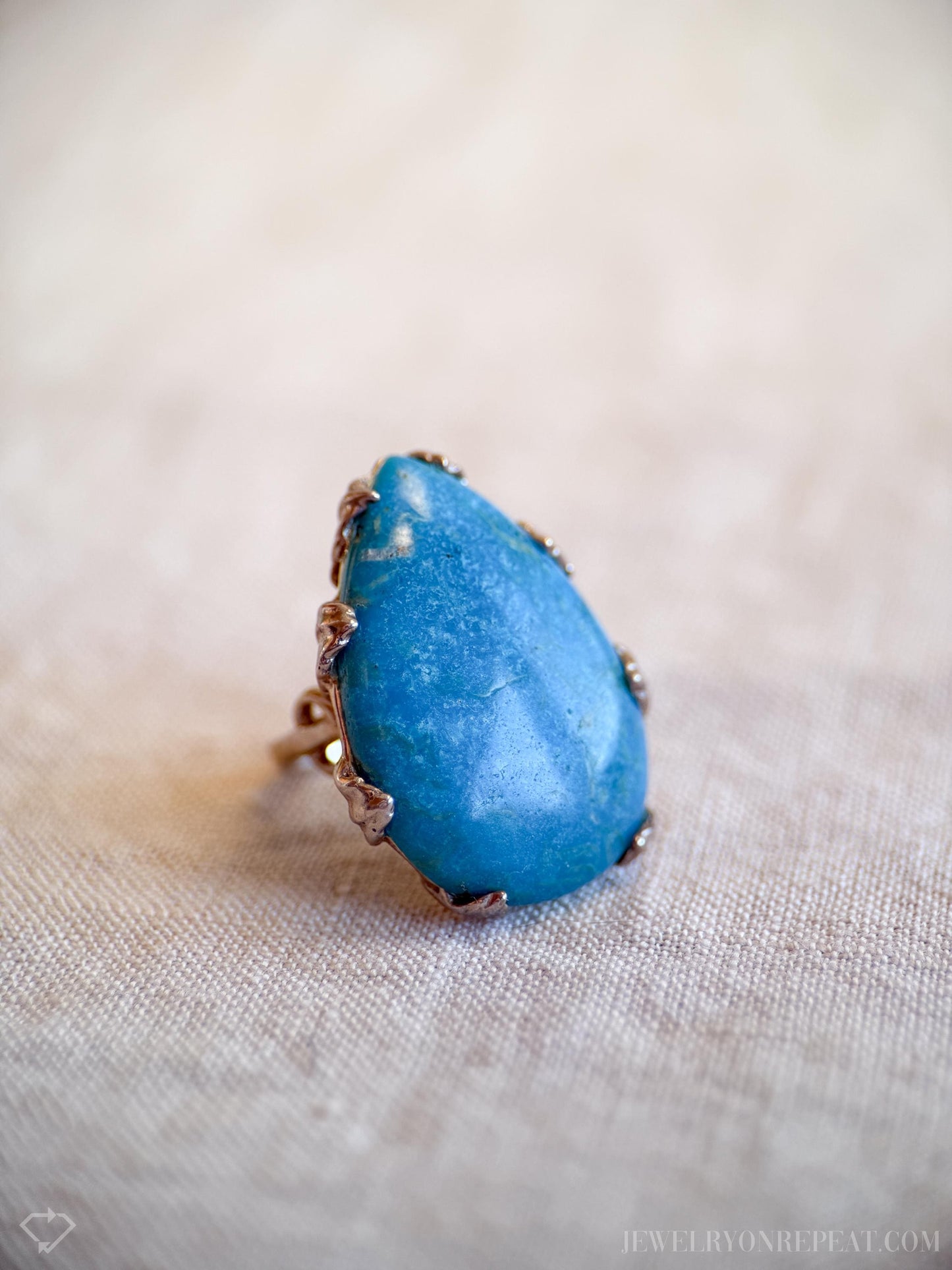 Vintage Chrysocolla Teardrop Ring, Sterling Silver Boho Statement Jewelry