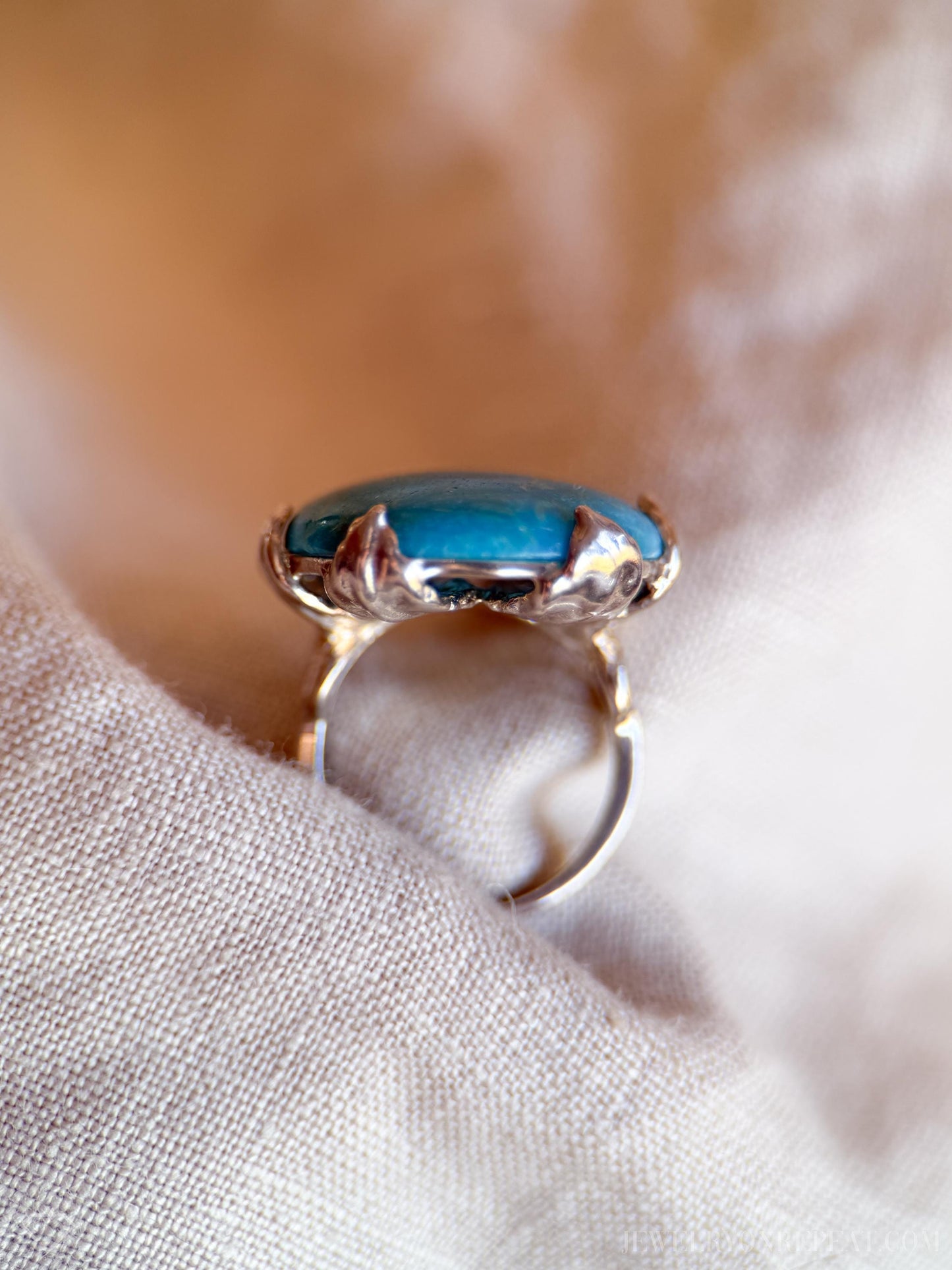 Vintage Chrysocolla Teardrop Ring, Sterling Silver Boho Statement Jewelry