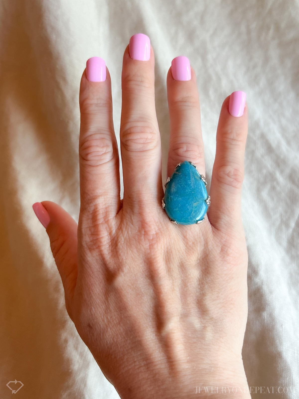 Vintage Chrysocolla Teardrop Ring, Sterling Silver Boho Statement Jewelry