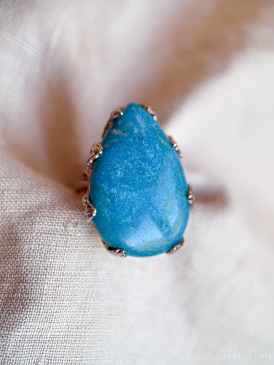 Vintage Chrysocolla Teardrop Ring, Sterling Silver Boho Statement Jewelry