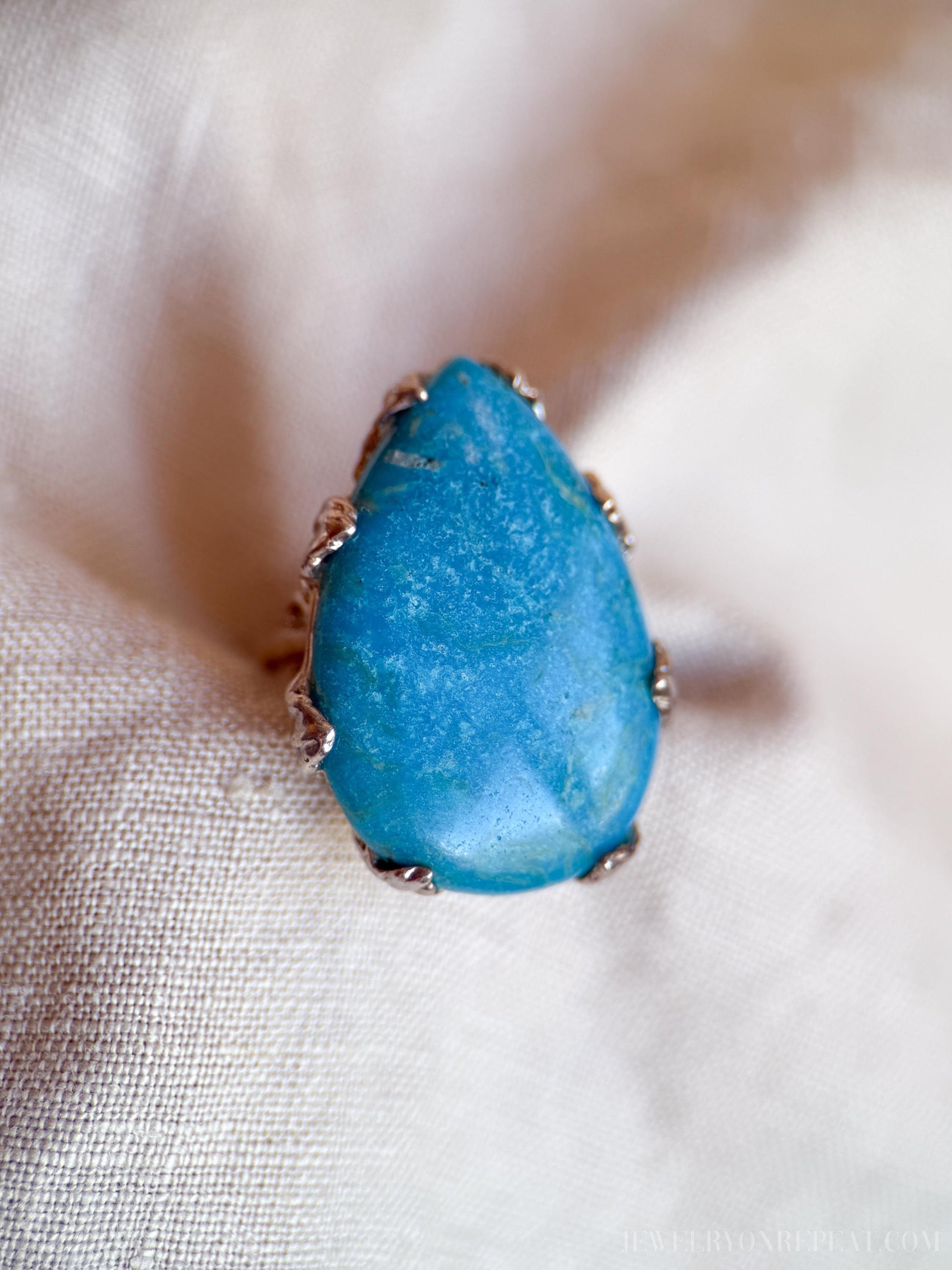 Vintage Chrysocolla Teardrop Ring, Sterling Silver Boho Statement Jewelry