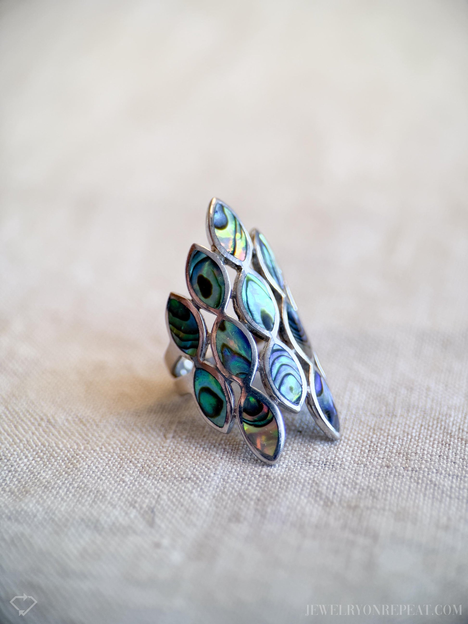 Vintage Abalone Gemstone Ring in Sterling Silver