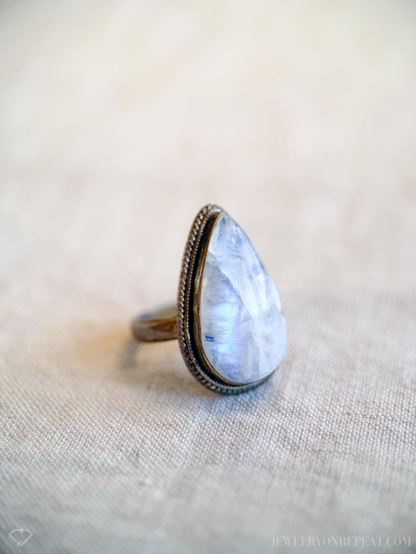 Vintage Teardrop Moonstone Ring, Sterling Silver Boho Statement Jewelry
