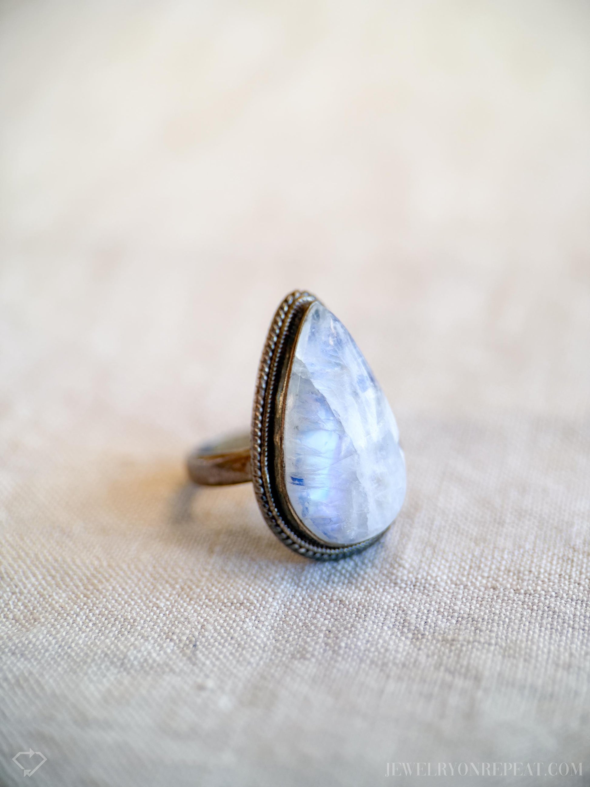 Vintage Teardrop Moonstone Ring, Sterling Silver Boho Statement Jewelry