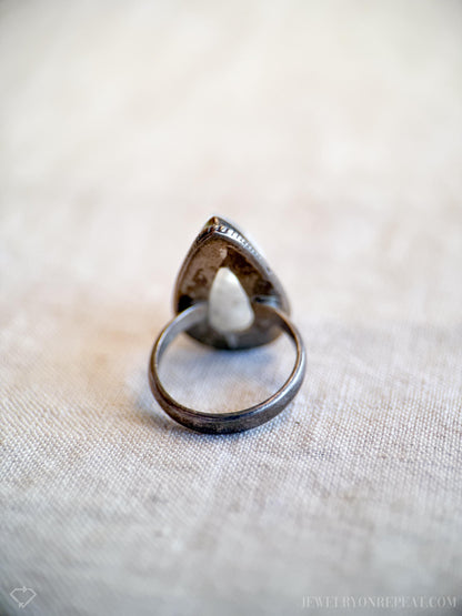 Vintage Teardrop Moonstone Ring, Sterling Silver Boho Statement Jewelry
