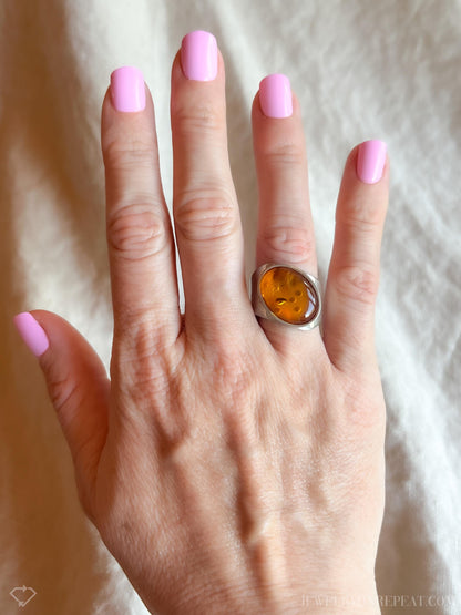 Vintage Amber Ring Sterling Silver, Jay King Statement Ring, Boho DRT Jewelry