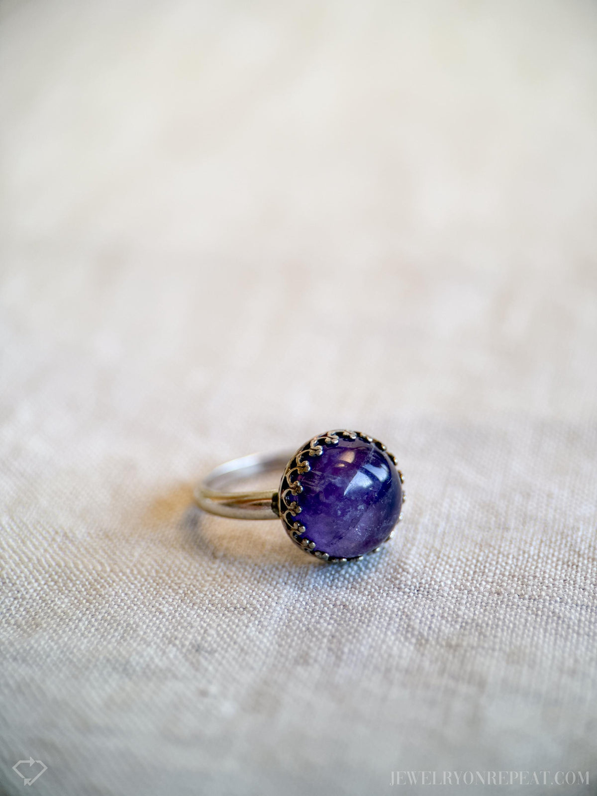 Vintage Amethyst Ring Sterling Silver, Round Cabochon Statement Ring, Boho Everyday Jewelry