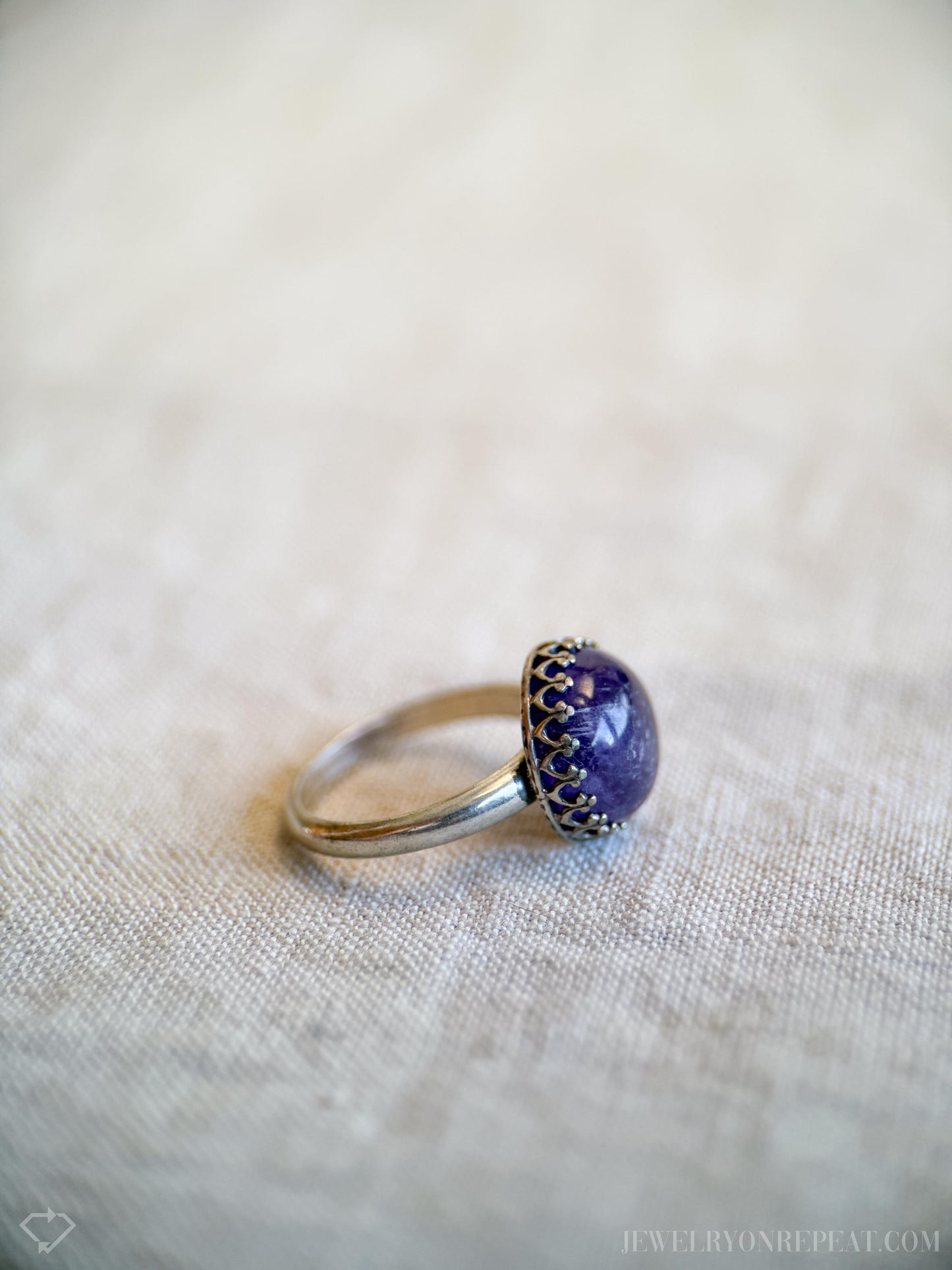 Vintage Amethyst Ring Sterling Silver, Round Cabochon Statement Ring, Boho Everyday Jewelry