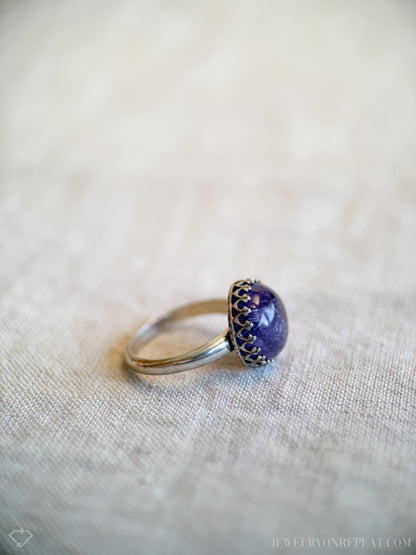 Vintage Amethyst Ring Sterling Silver, Round Cabochon Statement Ring, Boho Everyday Jewelry