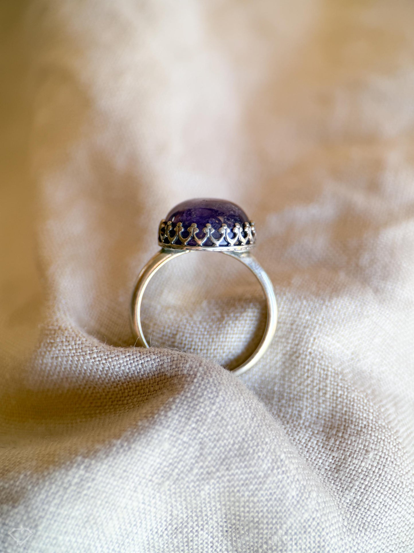 Vintage Amethyst Ring Sterling Silver, Round Cabochon Statement Ring, Boho Everyday Jewelry