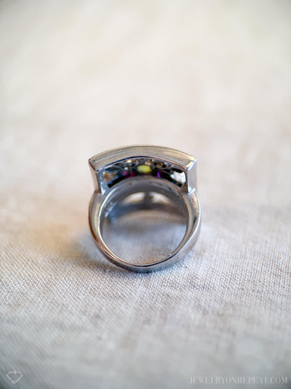 Vintage Floral Sterling Silver Ring, Statement Boho Purple Gemstone Jewelry