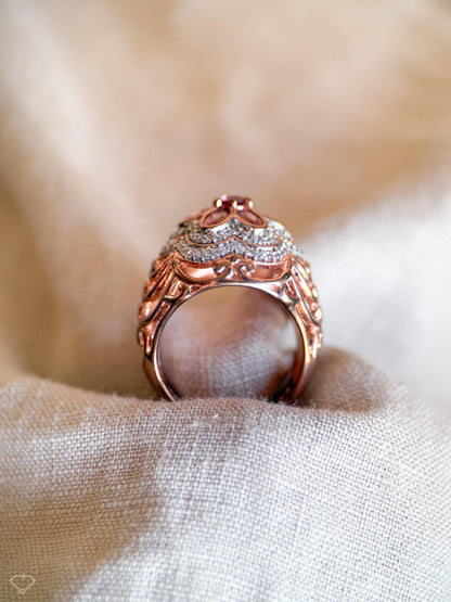 Vintage Floral Tourmaline Ring, Rose Gold Plated Sterling Silver Statement Ring