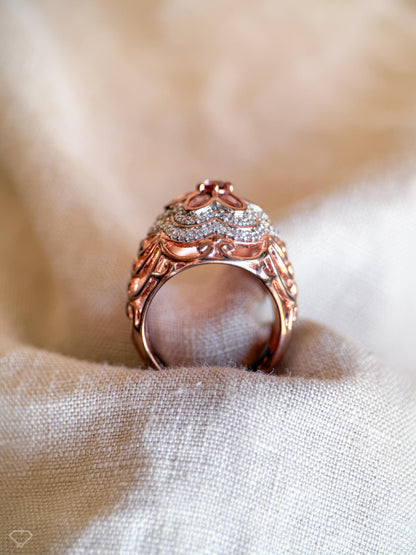 Vintage Floral Tourmaline Ring, Rose Gold Plated Sterling Silver Statement Ring