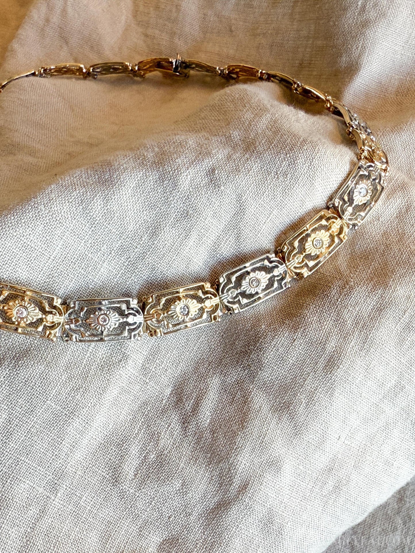 Vintage Gold Floral Diamond Necklace in 14k Gold