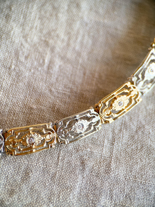 Vintage Gold Floral Diamond Necklace in 14k Gold