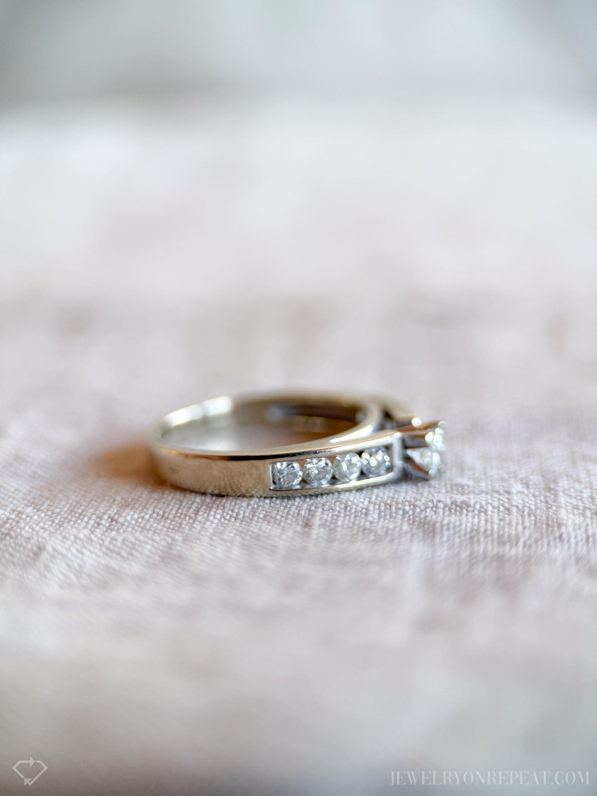 Vintage Diamond Engagement Ring, Princess Cut, 14k White Gold, 1990s Channel Set Cathedral