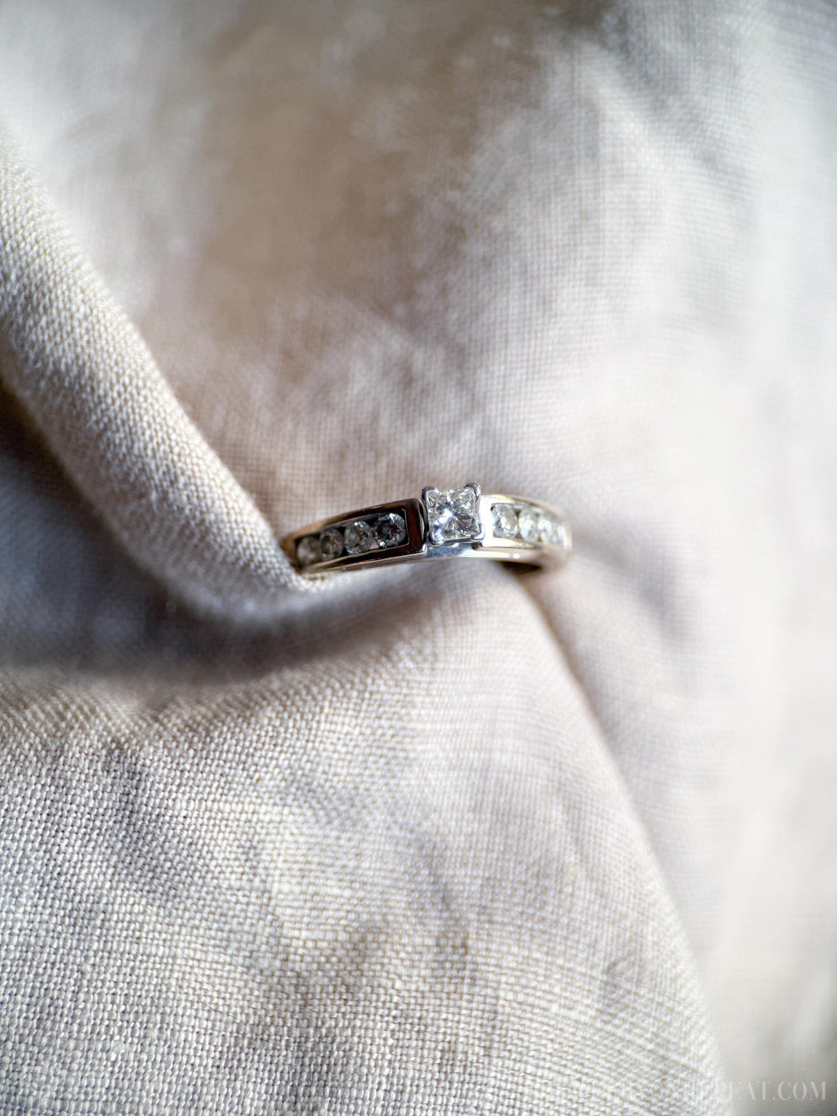 Vintage Diamond Engagement Ring, Princess Cut, 14k White Gold, 1990s Channel Set Cathedral