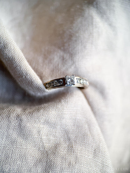 Vintage Diamond Engagement Ring, Princess Cut, 14k White Gold, 1990s Channel Set Cathedral