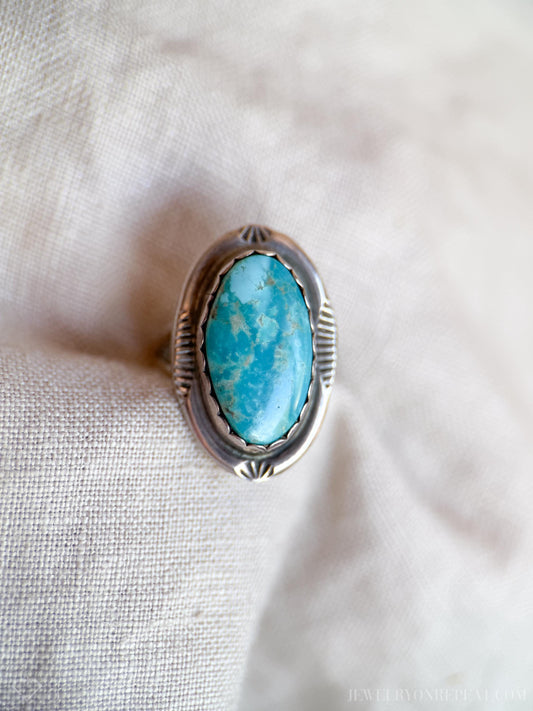 Vintage Blue Chrysocolla Gemstone Ring in Sterling Silver