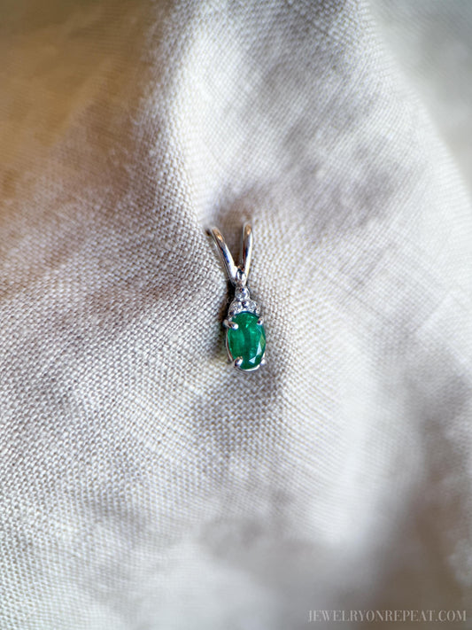 Vintage Emerald Pendant in 14k White Gold