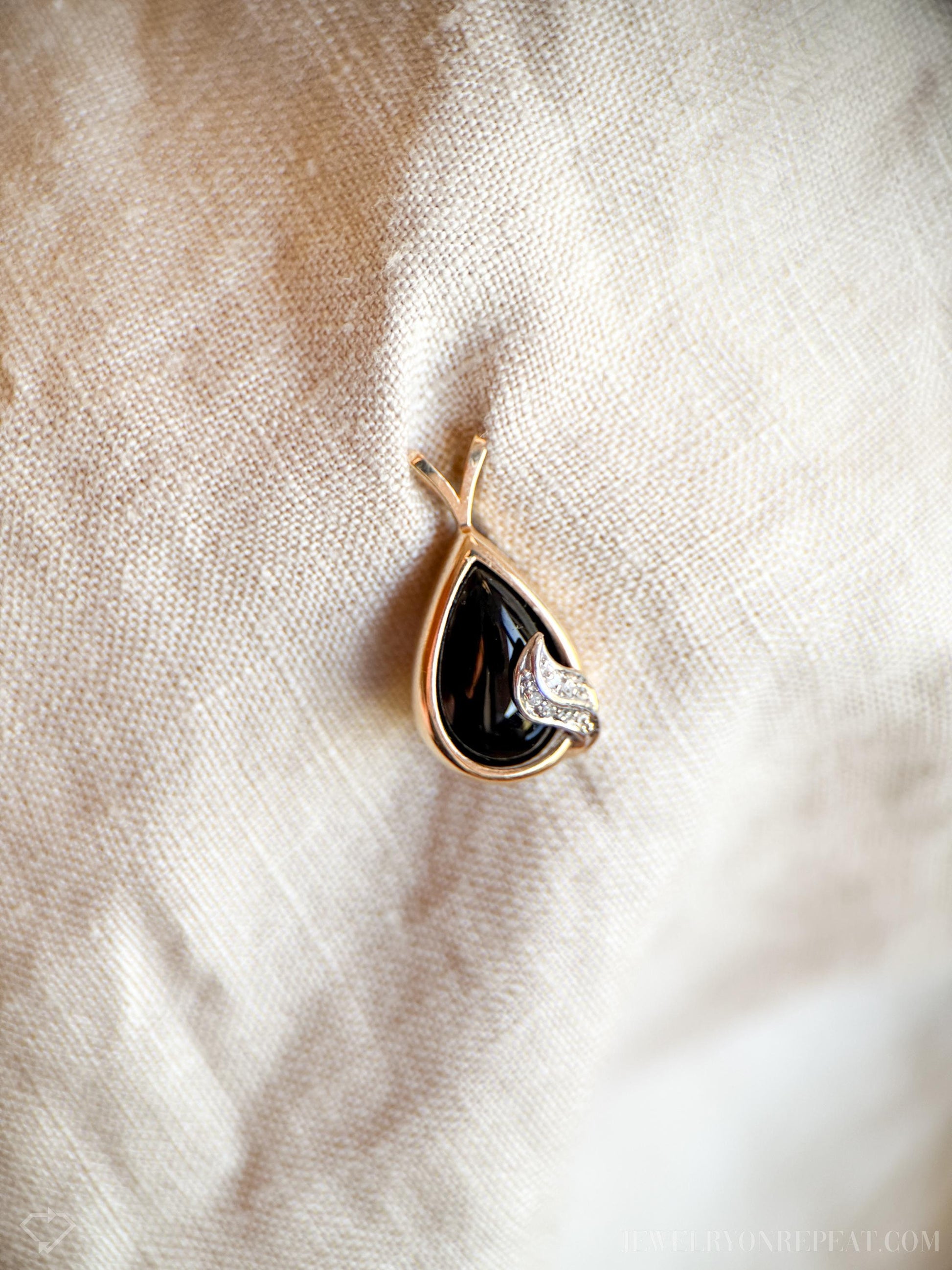 Vintage Onyx and Diamond Pendant in 14k Gold