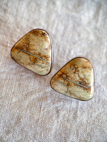 Vintage Jasper Gemstone Earrings in Sterling Silver, Vintage Jewelry from the 1970s