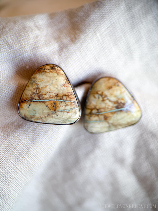 Vintage Jasper Gemstone Earrings in Sterling Silver