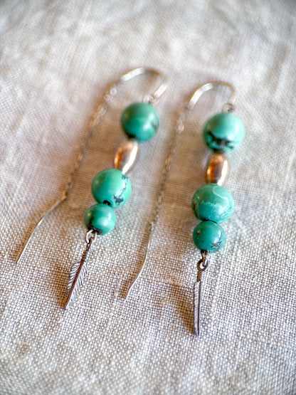 Vintage 1970s Turquoise Dangle Threader Earrings