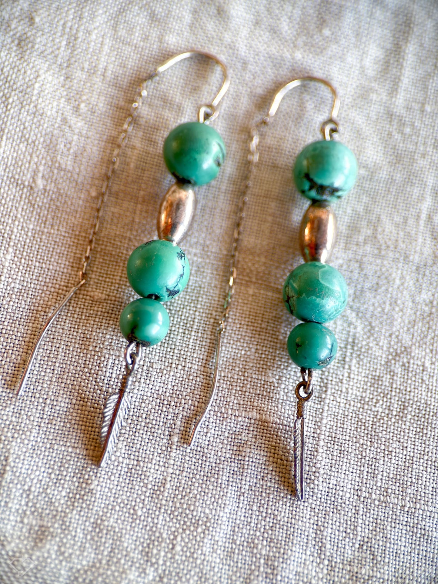 Vintage Turquoise Dangle Threader Earrings in Sterling Silver