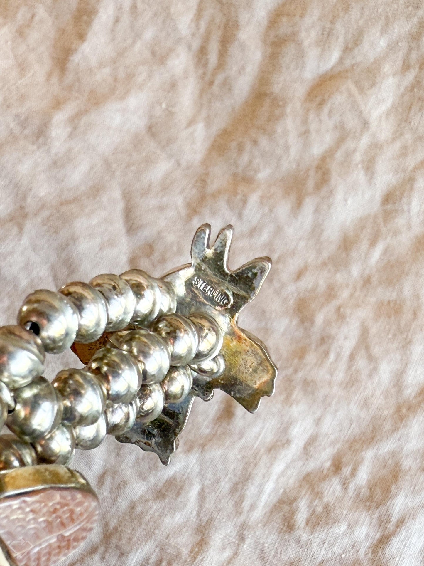 Rare Cartoon Inlaid Gemstone Necklace in 925 Sterling Silver, Vintage Zunitoon from the 1970s