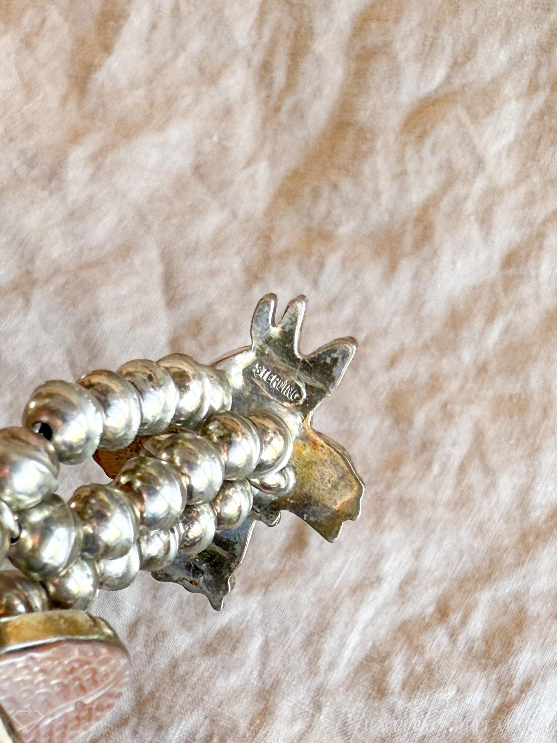 Rare Cartoon Inlaid Gemstone Necklace in 925 Sterling Silver, Vintage Zunitoon from the 1970s