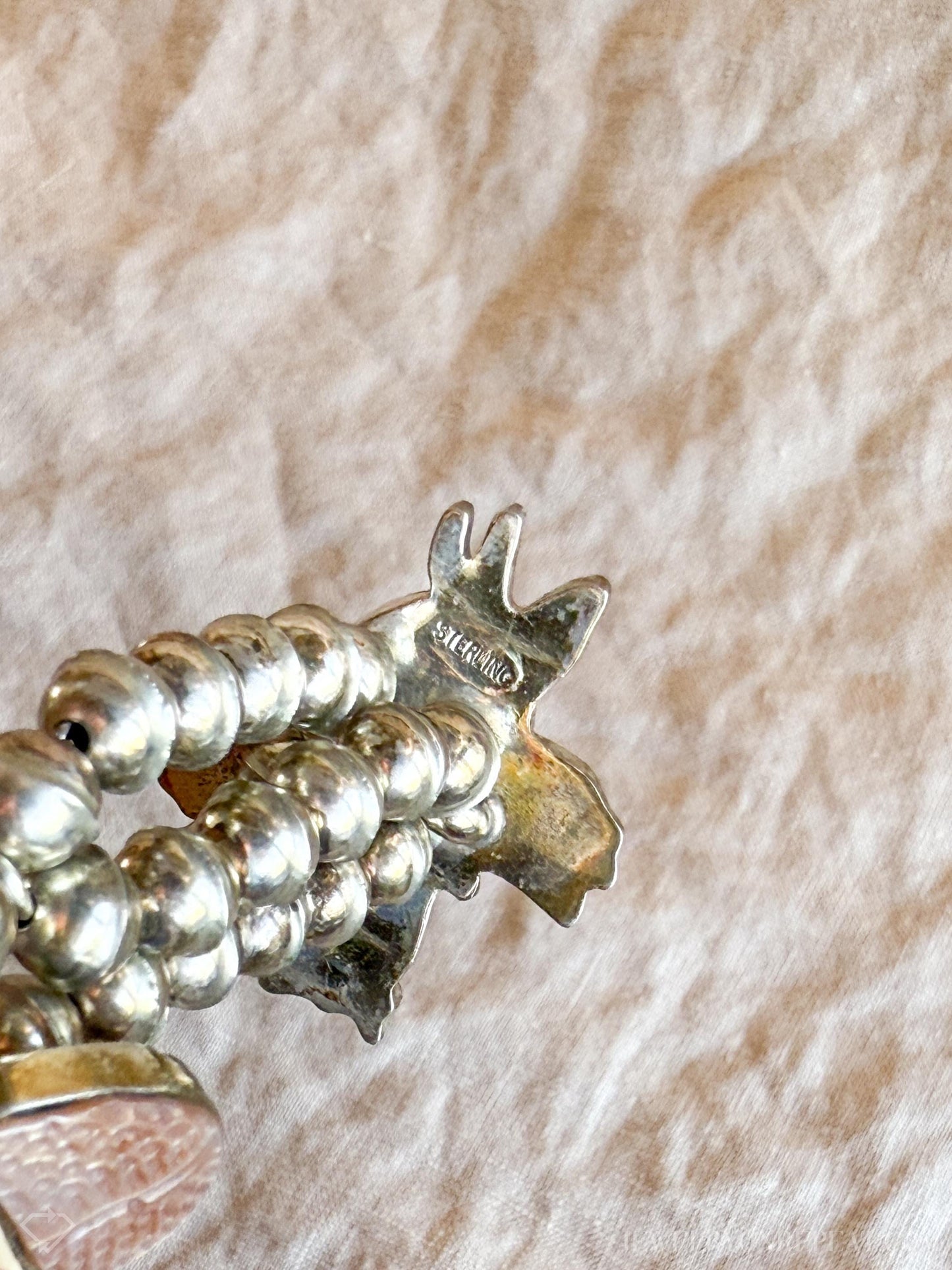 Rare Cartoon Inlaid Gemstone Necklace in 925 Sterling Silver, Vintage Zunitoon from the 1970s