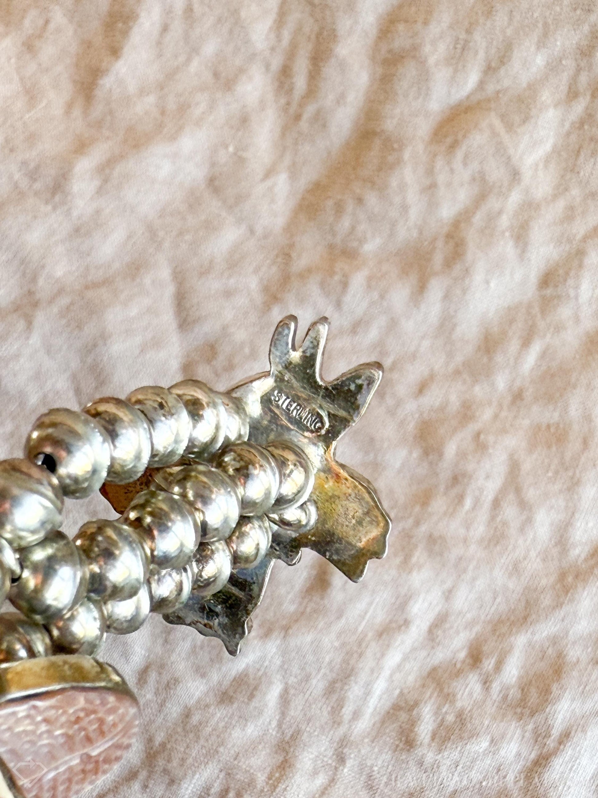 Rare Cartoon Inlaid Gemstone Necklace in 925 Sterling Silver, Vintage Zunitoon from the 1970s