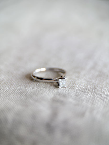 Vintage Diamond Engagement Ring, Princess Cut, 14k White Gold, 1990s Solitaire Prong Setting