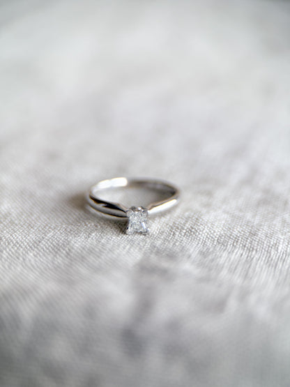 Vintage Diamond Engagement Ring, Princess Cut, 14k White Gold, 1990s Solitaire Prong Setting