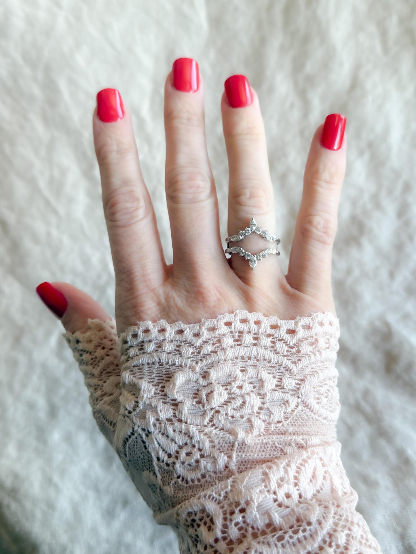 Vintage 1990s Diamond Chevron Wedding Band Ring Guard