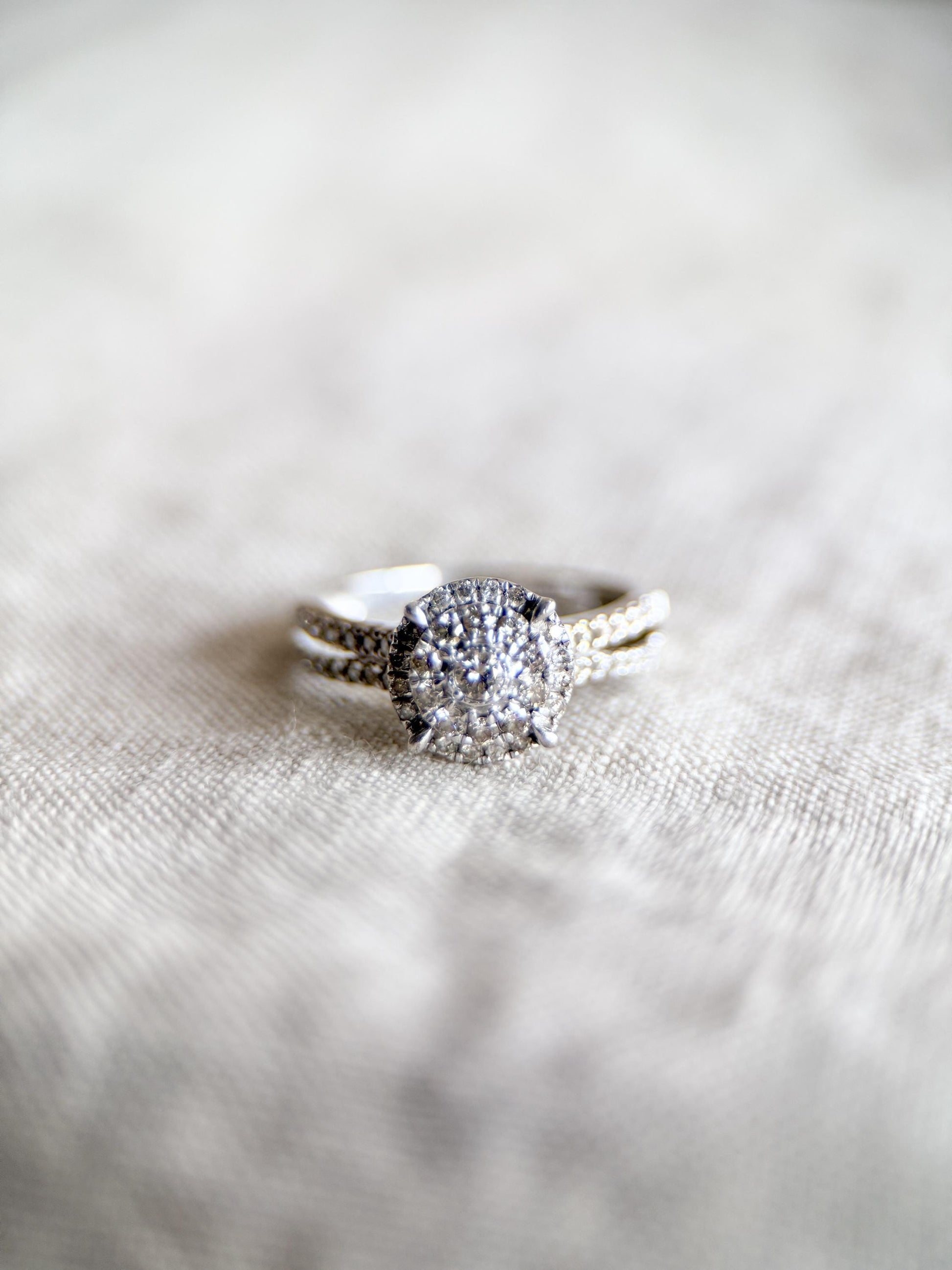 Vintage Diamond Halo Engagement Ring in Sterling Silver, Retro Jewelry from the 2000s - Timeless, Sustainable, @JewelryOnRepeat