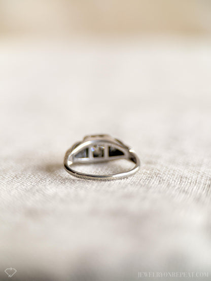 Antique Diamond Engagement Ring, Old Mine Cut, 14k White Gold, 1900s Art Deco Bridal